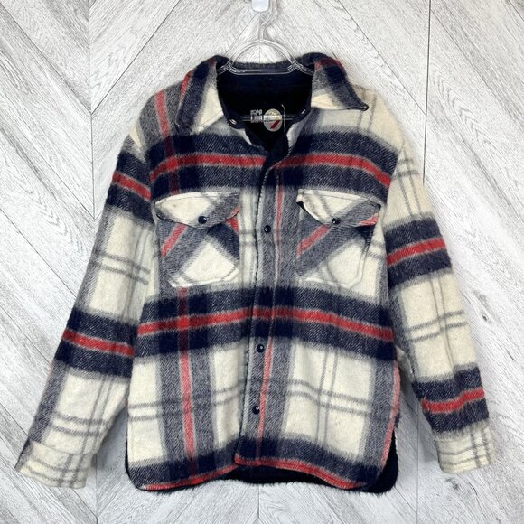 Vintage 70's Jacket Shacket Mens Size Medium Plaid Snap Front Retro Hipster - Picture 1 of 9